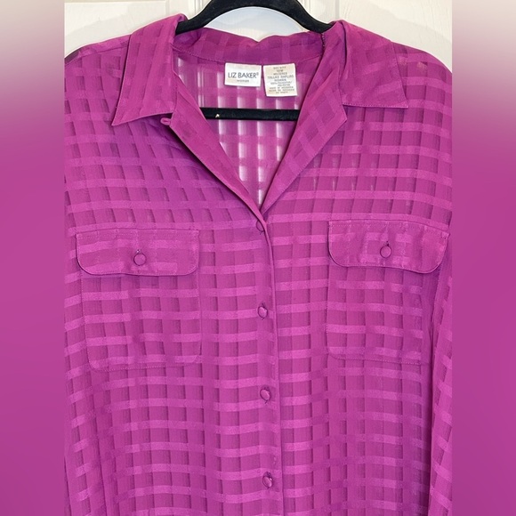 LIZ BAKER Women’s Plus Size Blousr Collared Long Sleeve Sheer Gingham Size 18W - Picture 2 of 9